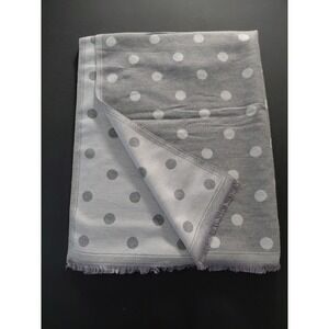Gray Polka Dot Fringed‎ Soft Scarf Wrap 24x80" Luxury Minimalist Career Travel